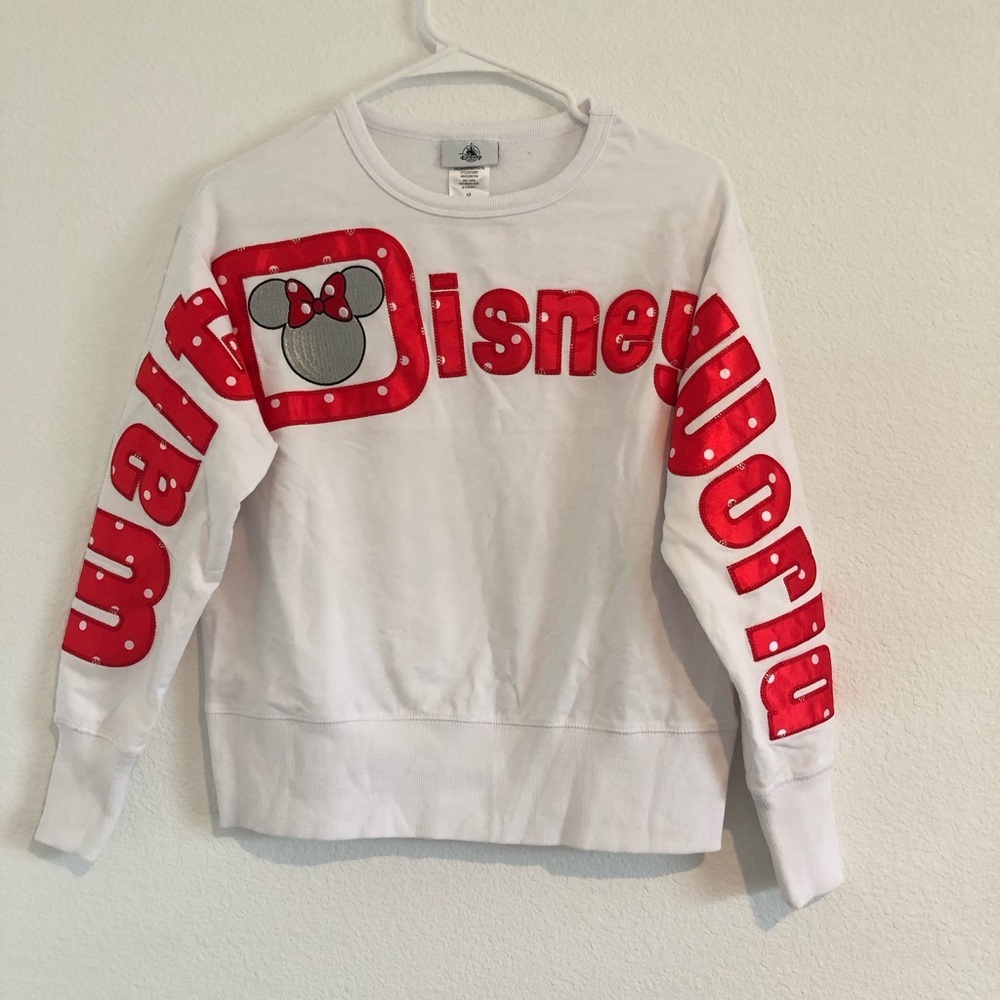 Disney White and Red Minnie Spirit Jersey Crew Neck Sweater XS